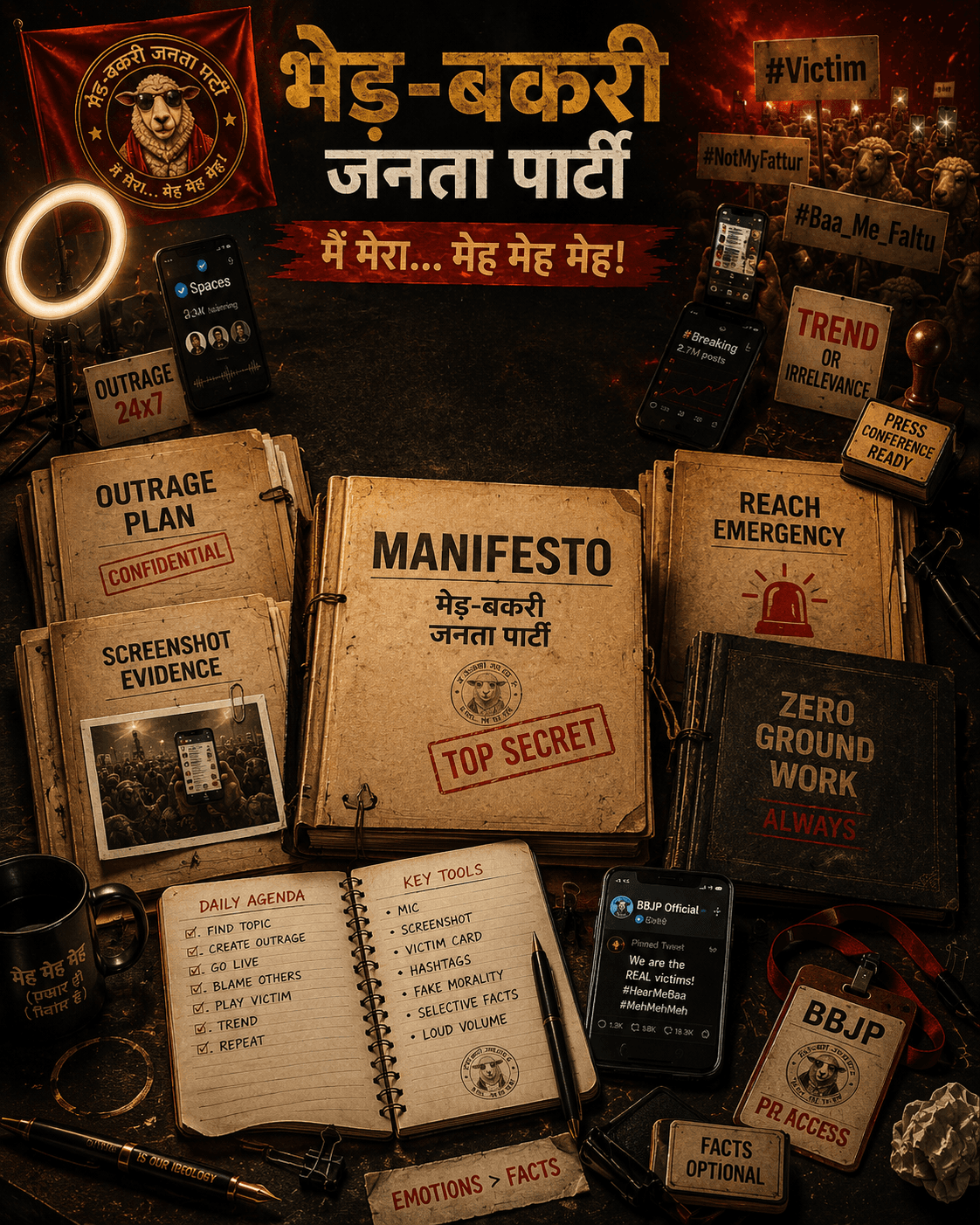 Manifesto, outrage plan और screenshot evidence से भरा नाटकीय बैकड्रॉप